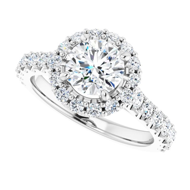 0.77 ctw Side Diamond Round Cut Halo Engagement Ring-in 14K/18K White, Yellow, Rose Gold and Platinum - Christmas Jewelry Gift -VIRABYANI