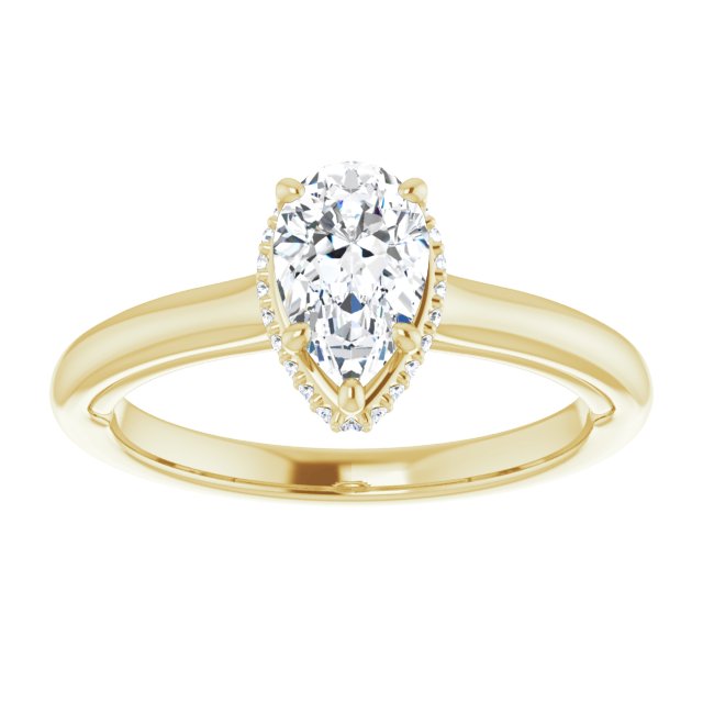Underneath Halo Pear Shape Diamond Solitaire Engagement Ring-in 14K/18K White, Yellow, Rose Gold and Platinum - Christmas Jewelry Gift -VIRABYANI