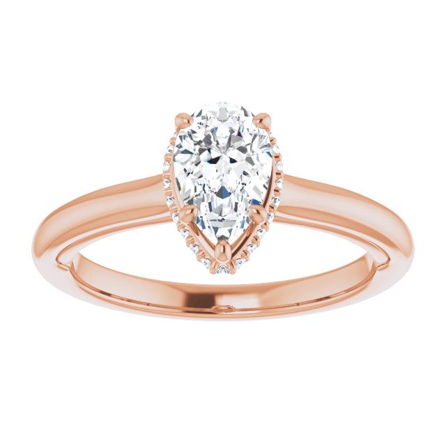 Underneath Halo Pear Shape Diamond Solitaire Engagement Ring-in 14K/18K White, Yellow, Rose Gold and Platinum - Christmas Jewelry Gift -VIRABYANI