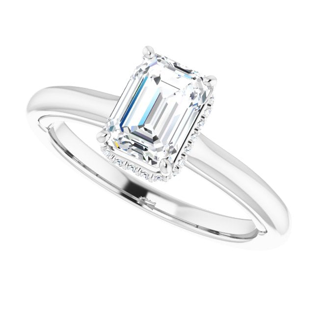 Underneath Halo Emerald Cut Solitaire Engagement Ring-in 14K/18K White, Yellow, Rose Gold and Platinum - Christmas Jewelry Gift -VIRABYANI