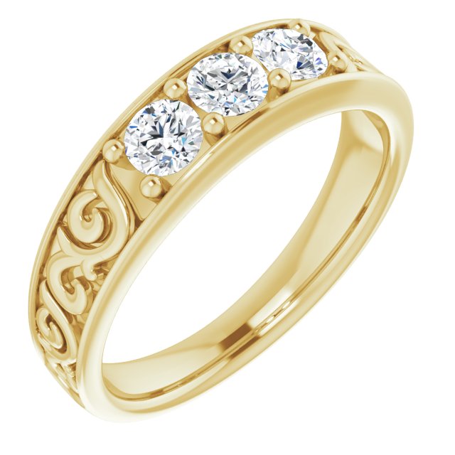 0.75 ctw Round Diamond Filigree Accent Men's Ring-in 14K/18K White, Yellow, Rose Gold and Platinum - Christmas Jewelry Gift -VIRABYANI