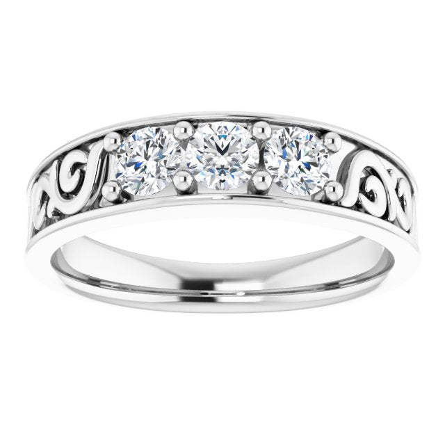 0.75 ctw Round Diamond Filigree Accent Men's Ring-in 14K/18K White, Yellow, Rose Gold and Platinum - Christmas Jewelry Gift -VIRABYANI