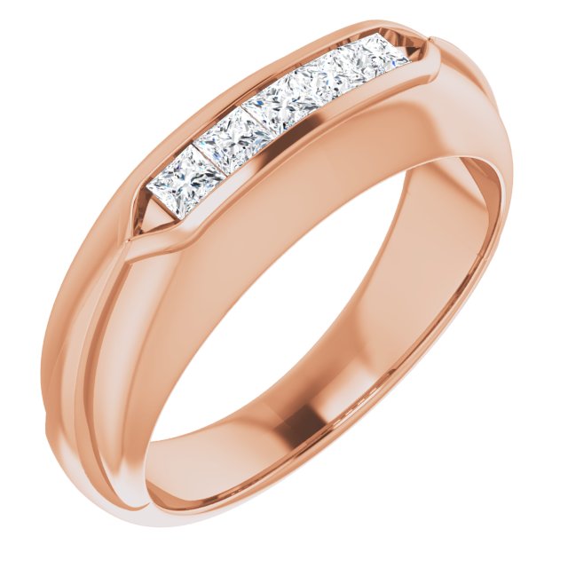 0.50 ctw Channel Set Princess Diamond Men's Ring-in 14K/18K White, Yellow, Rose Gold and Platinum - Christmas Jewelry Gift -VIRABYANI