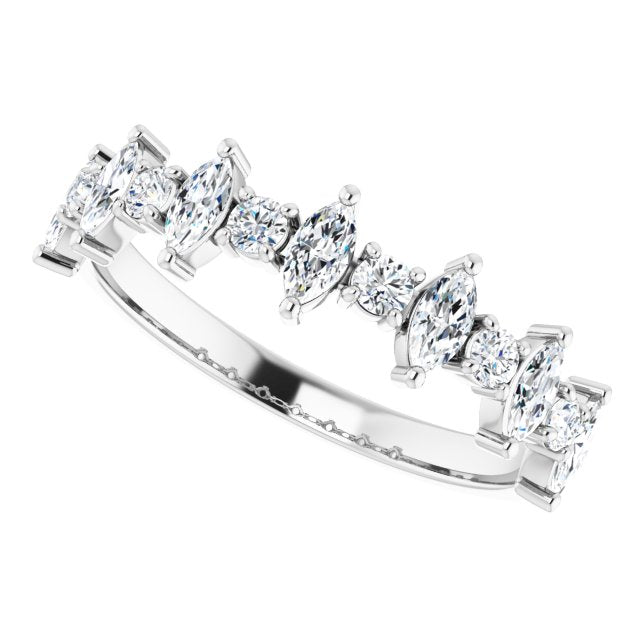 0.88 ct. Prong Set Marquise And Round Diamond Wedding Band-VIRABYANI