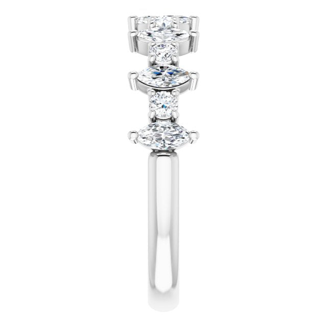 0.88 ct. Prong Set Marquise And Round Diamond Wedding Band-VIRABYANI