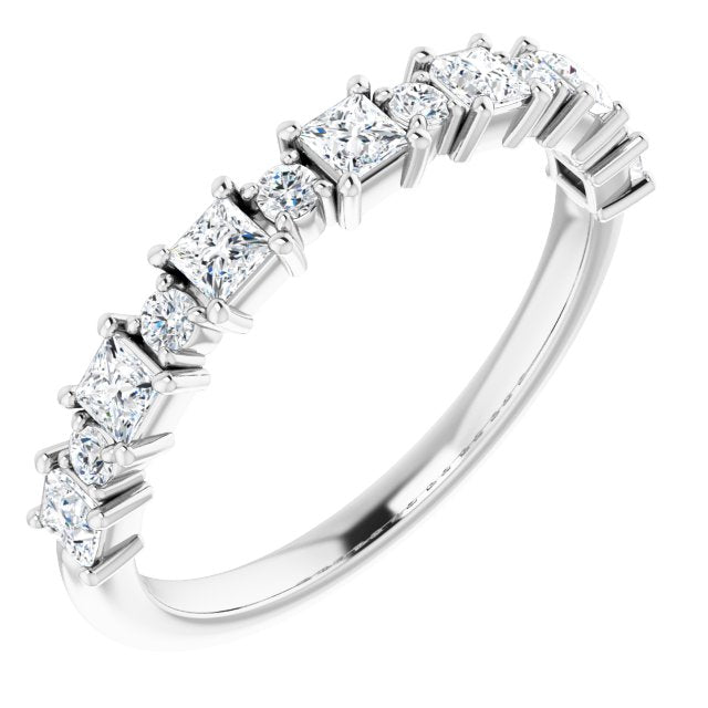 0.66 ct. Prong Set Princess And Round Cut Diamond Wedding Band-VIRABYANI