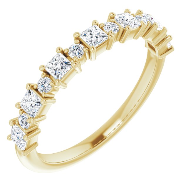 0.66 ct. Prong Set Princess And Round Cut Diamond Wedding Band-VIRABYANI