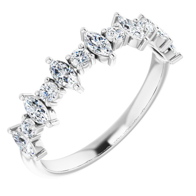 0.88 ct. Prong Set Marquise And Round Diamond Wedding Band-VIRABYANI