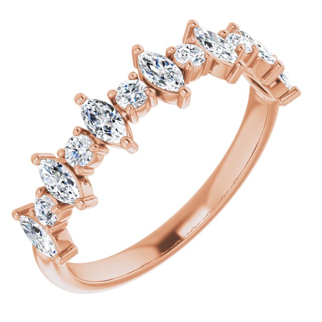 0.88 ct. Prong Set Marquise And Round Diamond Wedding Band-VIRABYANI
