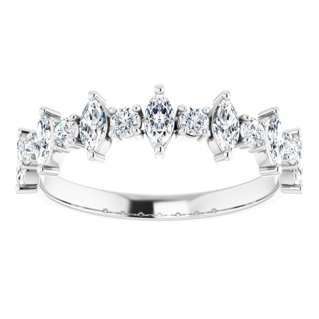 0.88 ct. Prong Set Marquise And Round Diamond Wedding Band-in 14K/18K White, Yellow, Rose Gold and Platinum - Christmas Jewelry Gift -VIRABYANI