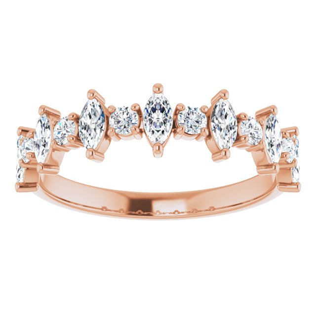 0.88 ct. Prong Set Marquise And Round Diamond Wedding Band-VIRABYANI