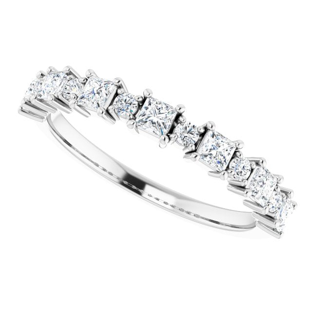 0.66 ct. Prong Set Princess And Round Cut Diamond Wedding Band-VIRABYANI