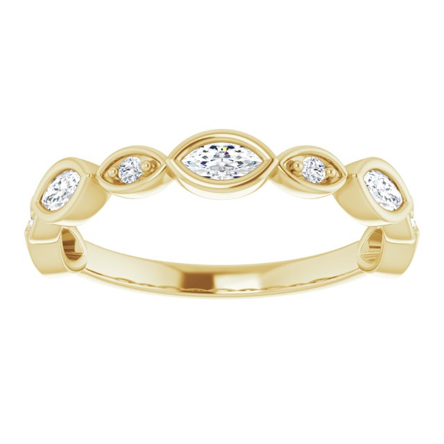 0.55 ct. Bezel Set Marquise And Round Diamond Wedding Band-in 14K/18K White, Yellow, Rose Gold and Platinum - Christmas Jewelry Gift -VIRABYANI