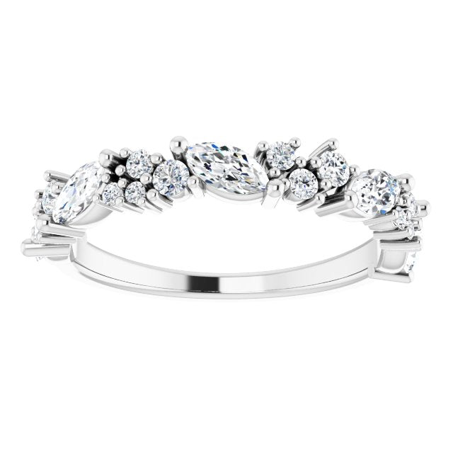 0.95 ct. Prong Set Marquise And Round Diamond Wedding Band-in 14K/18K White, Yellow, Rose Gold and Platinum - Christmas Jewelry Gift -VIRABYANI