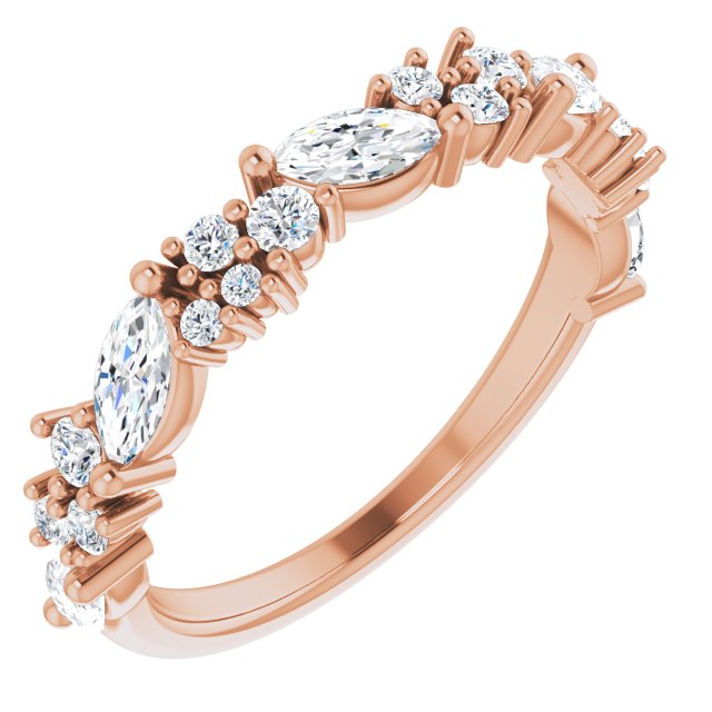 0.95 ct. Prong Set Marquise And Round Diamond Wedding Band-in 14K/18K White, Yellow, Rose Gold and Platinum - Christmas Jewelry Gift -VIRABYANI