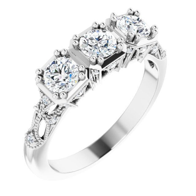 0.87 ct. Round Diamond Vintage Inspired Wedding Band-VIRABYANI