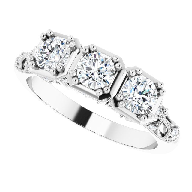 0.87 ct. Round Diamond Vintage Inspired Wedding Band-VIRABYANI