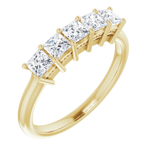 0.90 ct. Shared Prong Princess Cut Diamond Milgrain Accent Wedding Band-in 14K/18K White, Yellow, Rose Gold and Platinum - Christmas Jewelry Gift -VIRABYANI