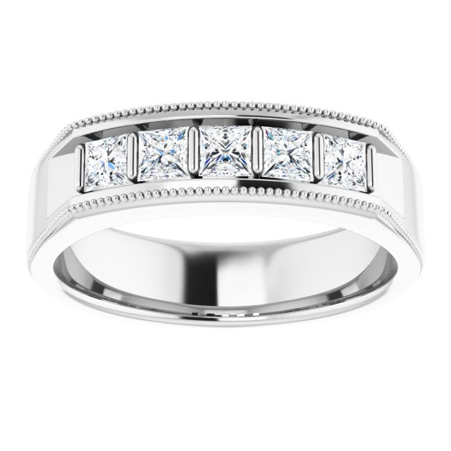 0.90 ctw Bar Set Princess Diamond Milgrain Accent Men's Ring-in 14K/18K White, Yellow, Rose Gold and Platinum - Christmas Jewelry Gift -VIRABYANI