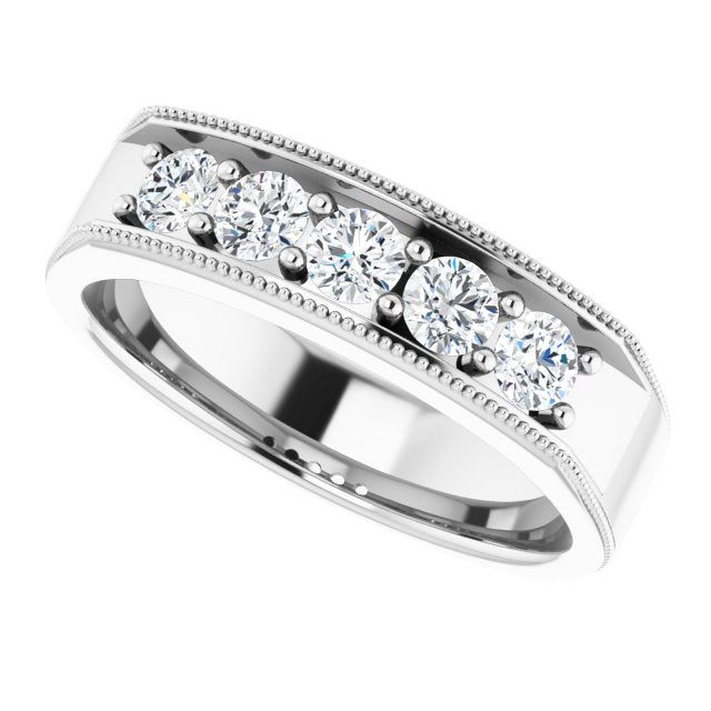 0.85 ctw Round Diamond Milgrain Accent Men's Ring-in 14K/18K White, Yellow, Rose Gold and Platinum - Christmas Jewelry Gift -VIRABYANI