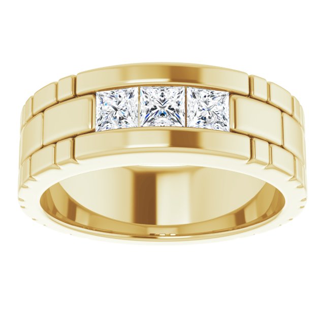 0.87 ctw Channel Set Princess Diamond Men's Ring Watch Link Style-in 14K/18K White, Yellow, Rose Gold and Platinum - Christmas Jewelry Gift -VIRABYANI