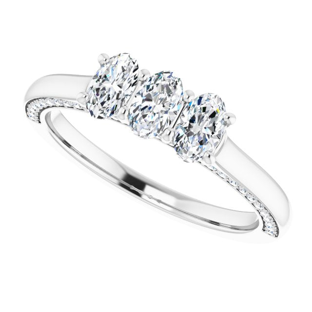 0.87 ct. Oval 3 Stone Wedding Band With Side Accent Diamonds-VIRABYANI