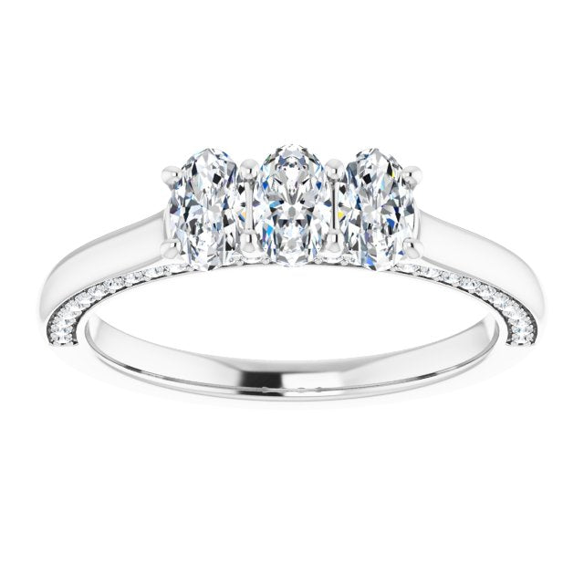 0.87 ct. Oval 3 Stone Wedding Band With Side Accent Diamonds-VIRABYANI