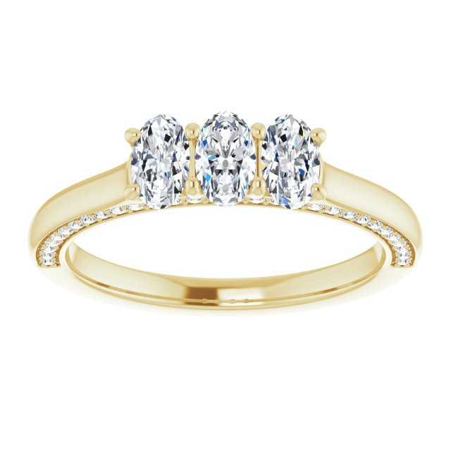 0.87 ct. Oval 3 Stone Wedding Band With Side Accent Diamonds-VIRABYANI