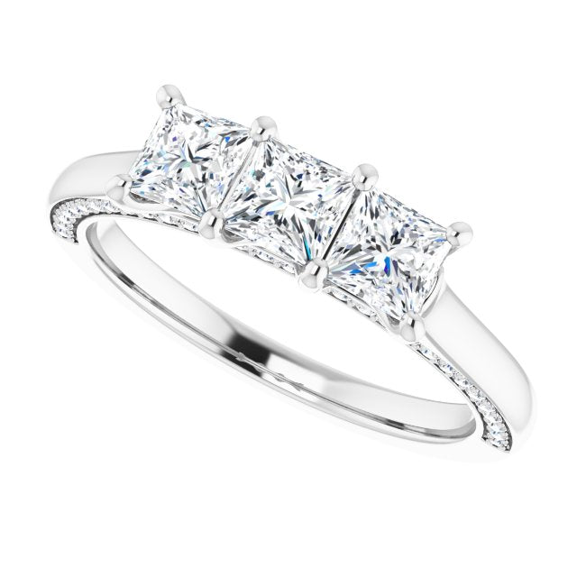 1.17 ct. Princess & Round Cut Diamond Wedding Band 3 Stone Anniversary Ring-VIRABYANI