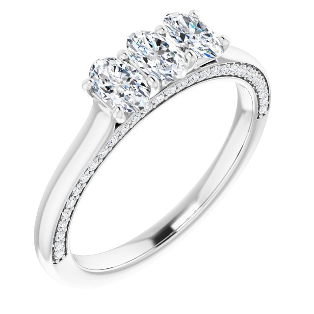 0.87 ct. Oval 3 Stone Wedding Band With Side Accent Diamonds-VIRABYANI