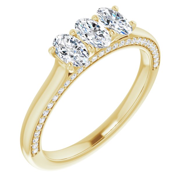 0.87 ct. Oval 3 Stone Wedding Band With Side Accent Diamonds-VIRABYANI