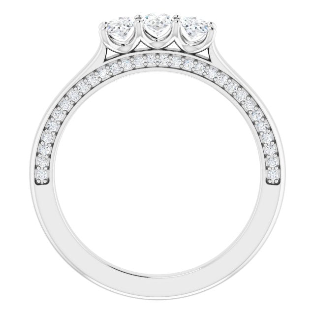 0.87 ct. Oval 3 Stone Wedding Band With Side Accent Diamonds-VIRABYANI