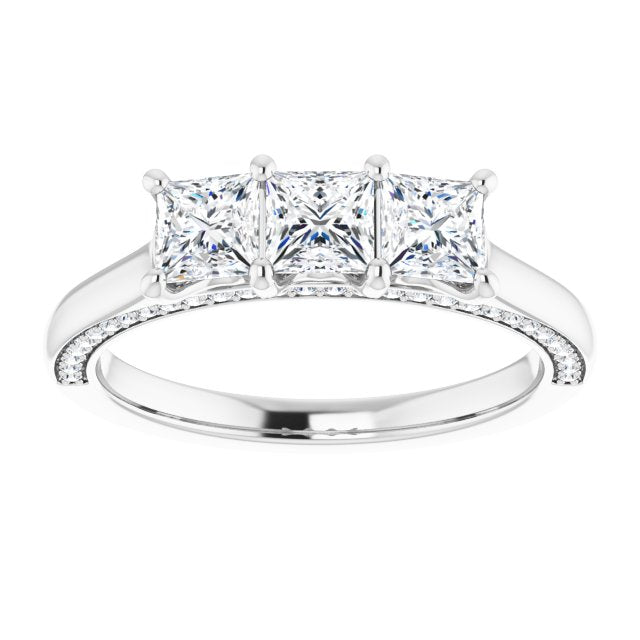 1.17 ct. Princess & Round Cut Diamond Wedding Band 3 Stone Anniversary Ring-VIRABYANI