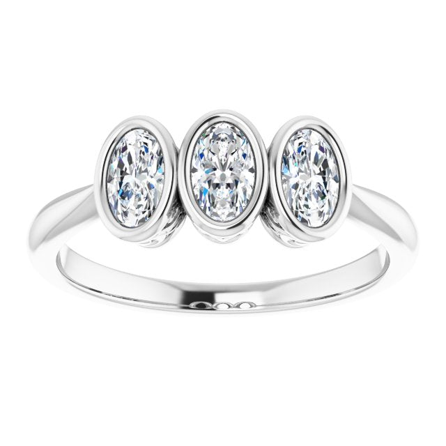 0.63 ct. Bezel Set Oval Cut Diamond 3 Stone Wedding Band-VIRABYANI