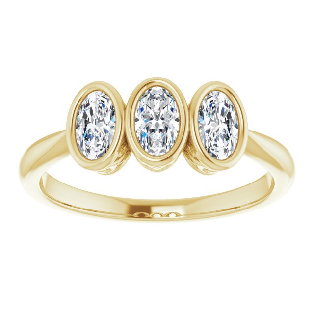 0.63 ct. Bezel Set Oval Cut Diamond 3 Stone Wedding Band-VIRABYANI