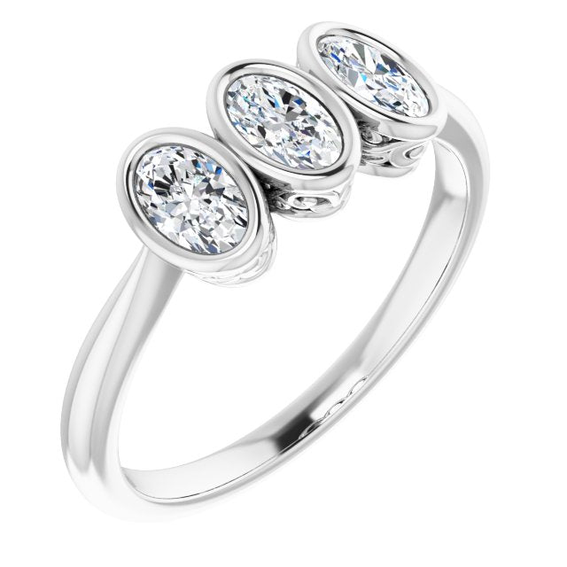 0.63 ct. Bezel Set Oval Cut Diamond 3 Stone Wedding Band-VIRABYANI