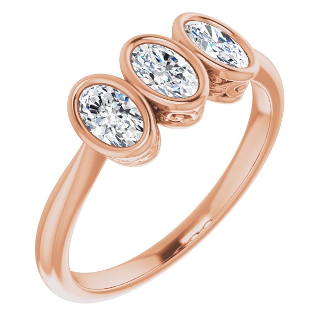 0.63 ct. Bezel Set Oval Cut Diamond 3 Stone Wedding Band-VIRABYANI