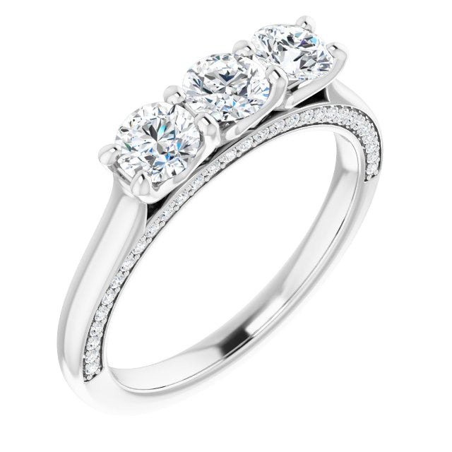 0.90 ct. Shared Prong Round Cut Diamond 3 Stone Wedding Band-in 14K/18K White, Yellow, Rose Gold and Platinum - Christmas Jewelry Gift -VIRABYANI
