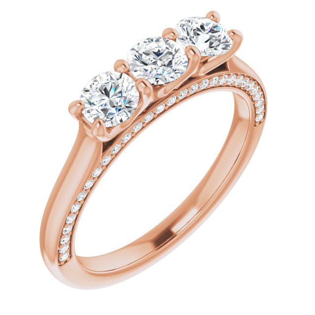 0.90 ct. Shared Prong Round Cut Diamond 3 Stone Wedding Band-VIRABYANI