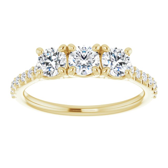 0.90 ct. Prong Set Round Cut Diamond 3 Stone Wedding Band-in 14K/18K White, Yellow, Rose Gold and Platinum - Christmas Jewelry Gift -VIRABYANI