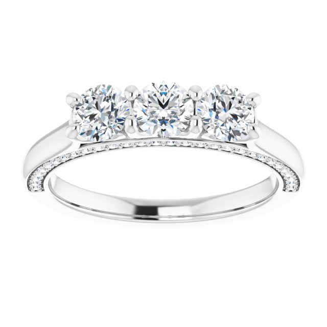 0.90 ct. Shared Prong Round Cut Diamond 3 Stone Wedding Band-VIRABYANI