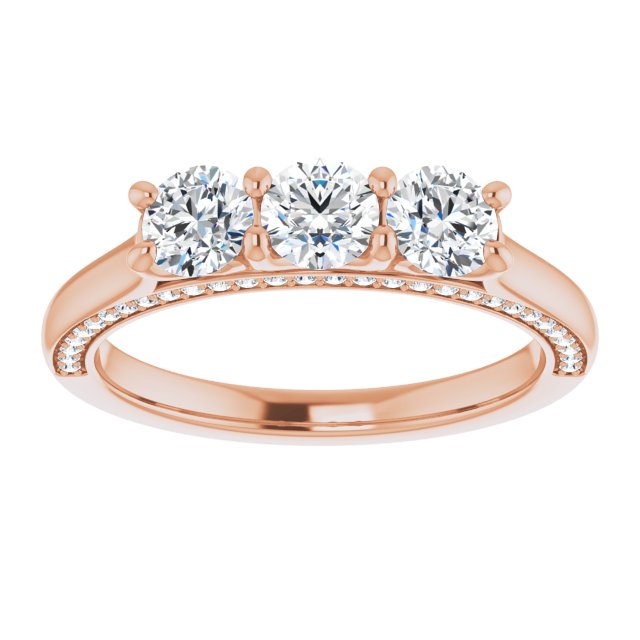 0.90 ct. Shared Prong Round Cut Diamond 3 Stone Wedding Band-VIRABYANI