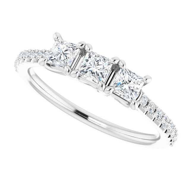 0.46 ct. Princess & Round Cut Diamond Wedding Band 3 Stone Ring-VIRABYANI