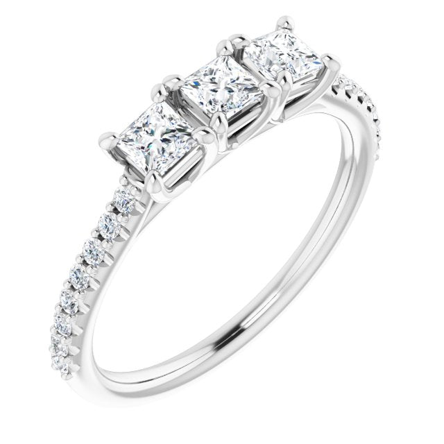 0.46 ct. Princess & Round Cut Diamond Wedding Band 3 Stone Ring-VIRABYANI