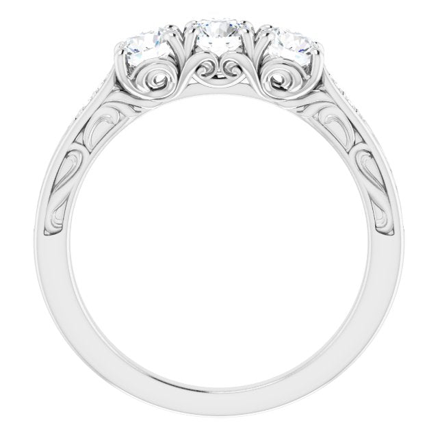 0.75 ct. Round Cut Diamond 3 Stone Wedding Band Filigree Accent-in 14K/18K White, Yellow, Rose Gold and Platinum - Christmas Jewelry Gift -VIRABYANI