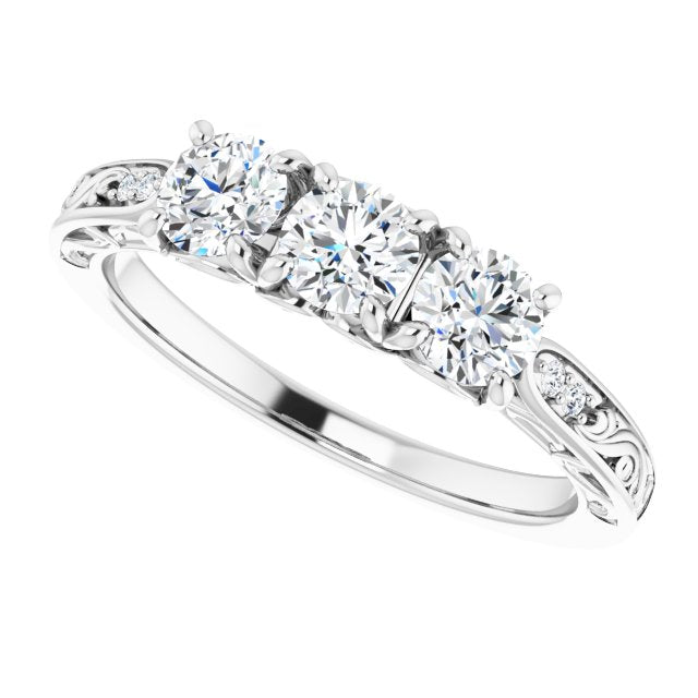 0.75 ct. Round Cut Diamond 3 Stone Wedding Band Filigree Accent-VIRABYANI