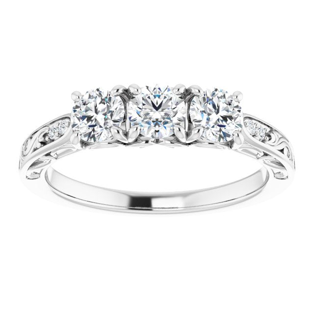 0.75 ct. Round Cut Diamond 3 Stone Wedding Band Filigree Accent-in 14K/18K White, Yellow, Rose Gold and Platinum - Christmas Jewelry Gift -VIRABYANI
