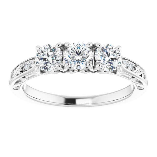 0.75 ct. Round Cut Diamond 3 Stone Wedding Band Filigree Accent-VIRABYANI