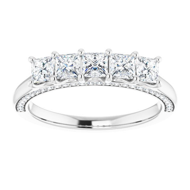 1.14 ct. Princess And Round Diamond Wedding Band 5 Stone Anniversary Ring-VIRABYANI