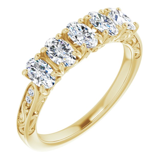 1.07 ct. Oval & Round Cut Diamond Wedding Band Vintage Inspired Ring-VIRABYANI